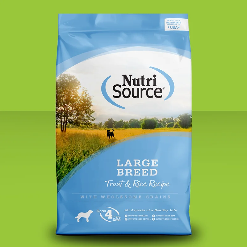 - Dog food discountsNutrisource Large Breed Adult Trout & Rice 26#