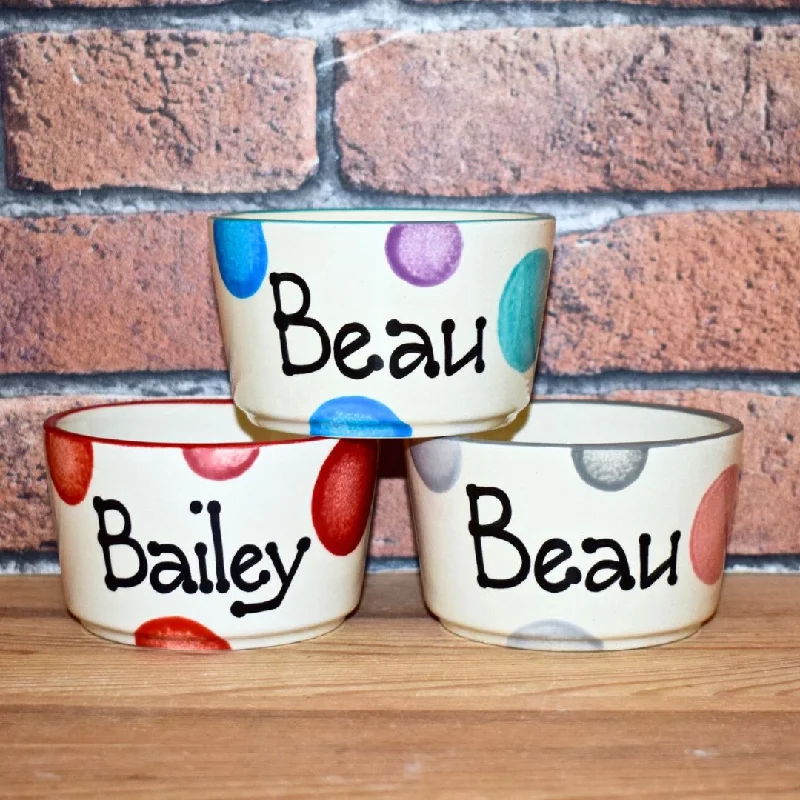 Personalised Ceramic Spotty Dog Bowls Extra Small
