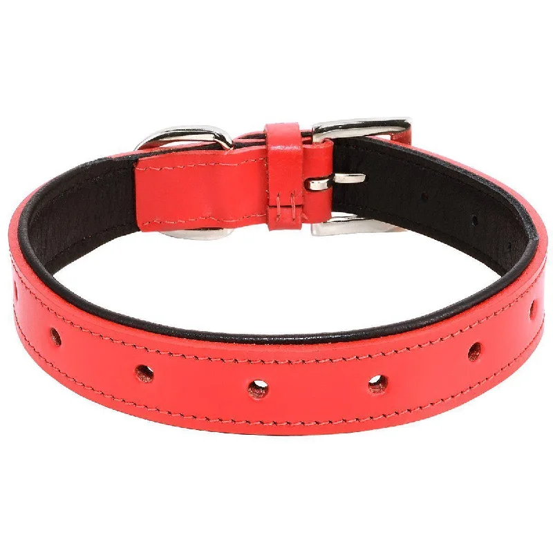 Customizable Charm Leather Dog Collar Red