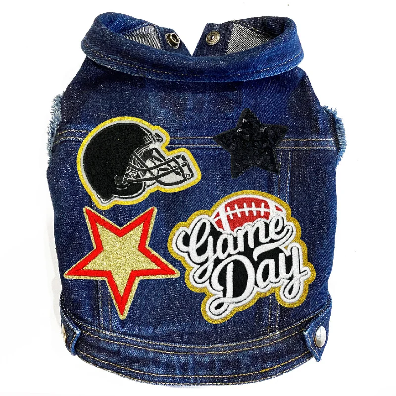 Pet rehabilitation recovery clothes (such as post-operative clothes)Football Game Day Blue Denim Jacket