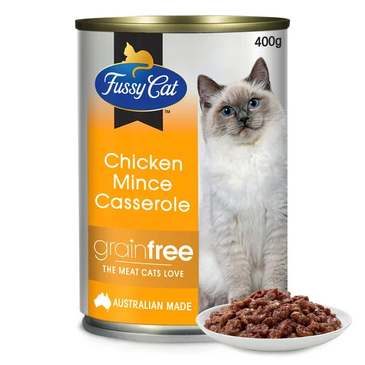  . **Brand-Related**  Fussy Cat Grain Free Chicken Mince Casserole Wet Cat Food 400g