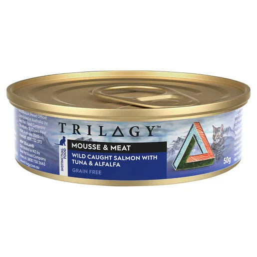 . **Health and Nutrition** Trilogy™ Mousse & Meat Wet Cat Food Wild Caught Salmon With Tuna & Alfalfa 50g . **Health and Nutrition** Trilogy™ Mousse & Meat Wet Cat Food Wild Caught Salmon With Tuna & Alfalfa 50g