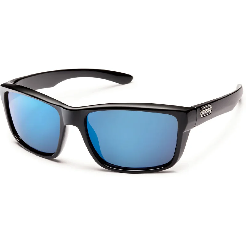 Suncloud Mayor Injection Molded Sunglasses Medium in Black/Blue Mirror