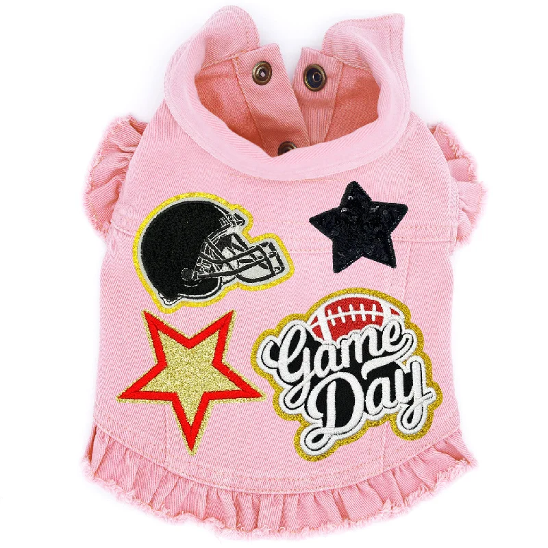Pet sun protection clothesFootball Game Day Pink Denim Ruffle Jacket