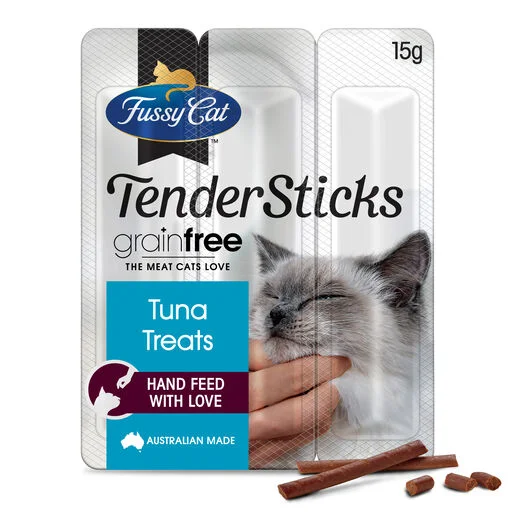    - Hairball control cat food  Fussy Cat Grain Free Tender Sticks Tuna Cat Treats 15g