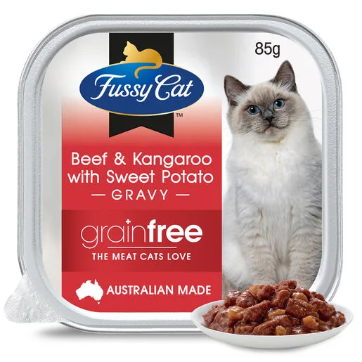 - Hypoallergenic cat food Fussy Cat Grain Free Beef and Kangaroo with Sweet Potato Wet Cat Food 85g - Hypoallergenic cat food Fussy Cat Grain Free Beef and Kangaroo with Sweet Potato Wet Cat Food 85g