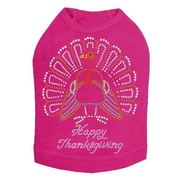 Happy Thanksgiving Turkey Rhinestone Dog Tank