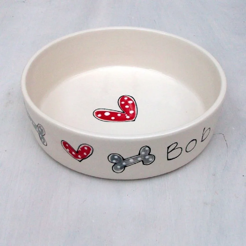 Personalised Hearts and Bones Ceramic Dog Bowl