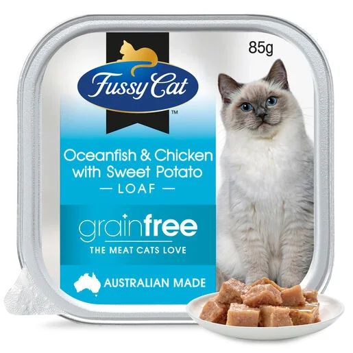 . **Functional Cat Food** Fussy Cat Grain Free Oceanfish & Chicken with Sweet Potato Wet Cat Food 85g . **Functional Cat Food** Fussy Cat Grain Free Oceanfish & Chicken with Sweet Potato Wet Cat Food 85g