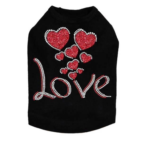 Love With Red Glitter Hearts Rhinestone Dog Tank