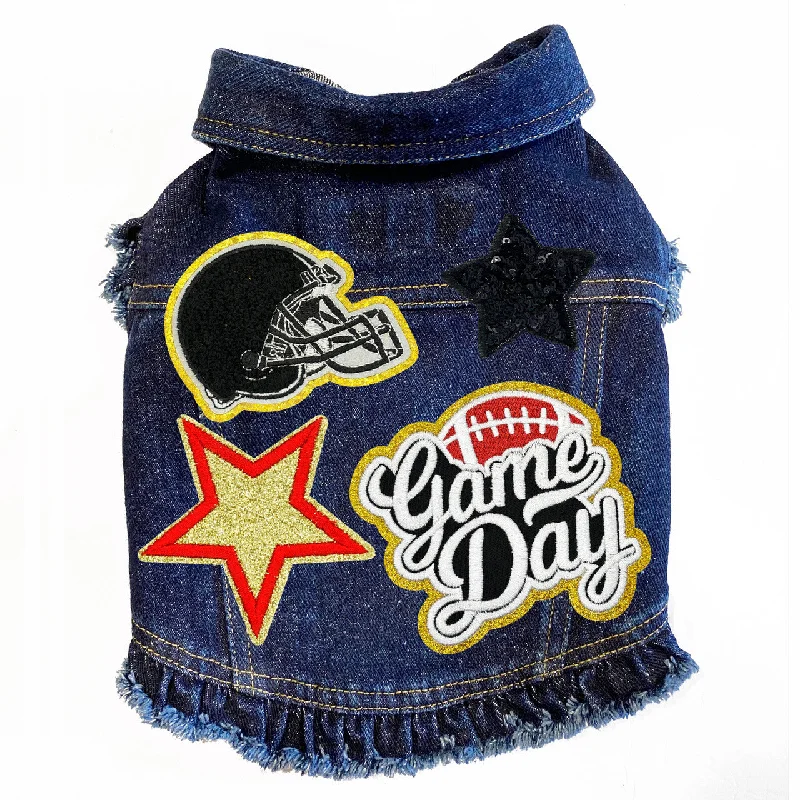 Classification by function or use:Football Game Day Blue Denim Ruffle Jacket