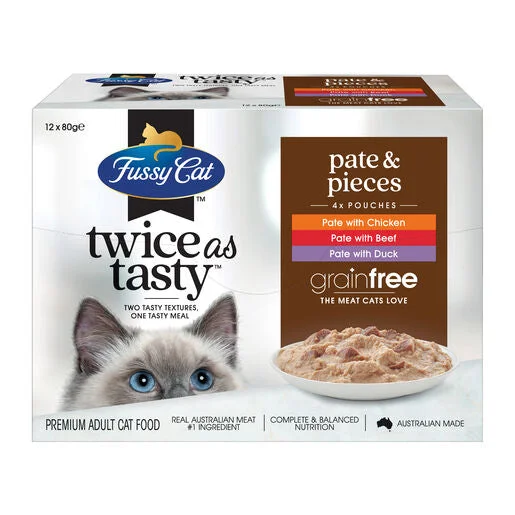 - Outdoor cat food Fussy Cat Twice as Tasty Grain Free Pate & Pieces Wet Cat Food 12x80g - Outdoor cat food Fussy Cat Twice as Tasty Grain Free Pate & Pieces Wet Cat Food 12x80g