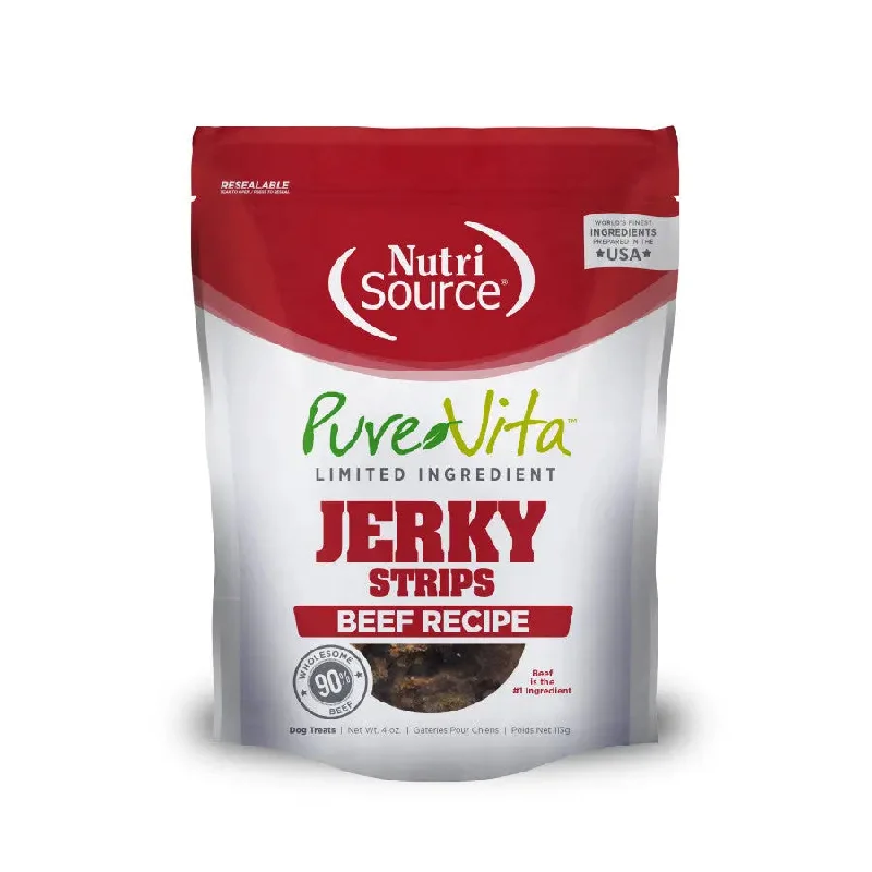 NutriSource PureVita LID Jerky Strips Dog Treats 4 oz