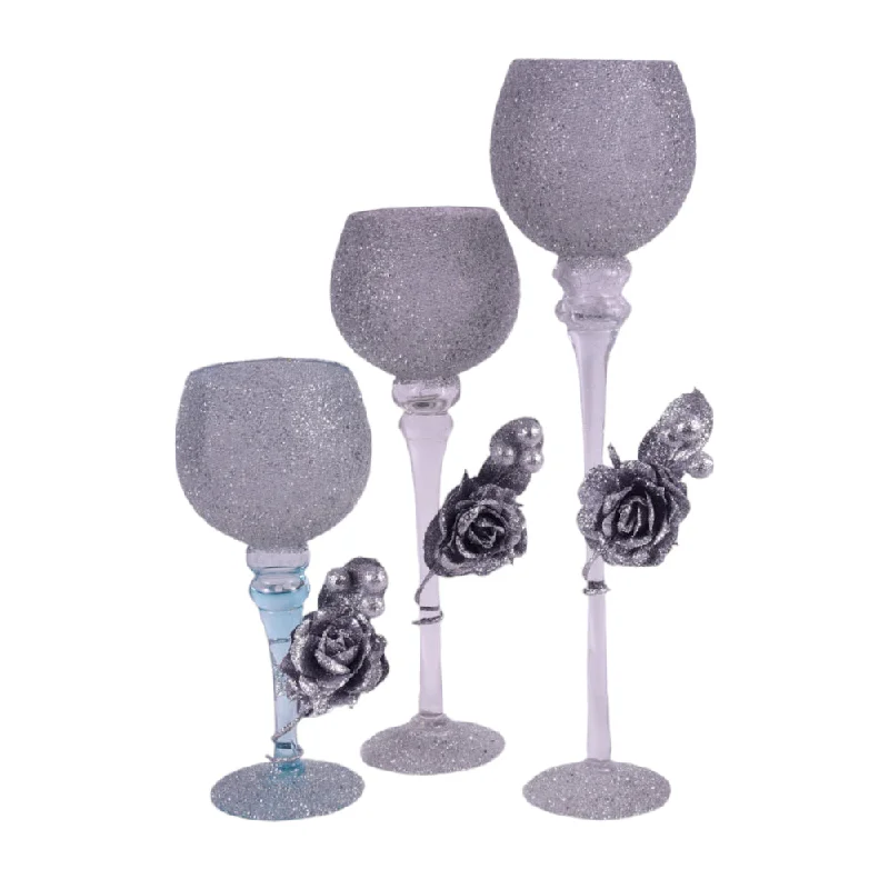 GLASS DECORATION 3PC SET IR C25-9SILVER